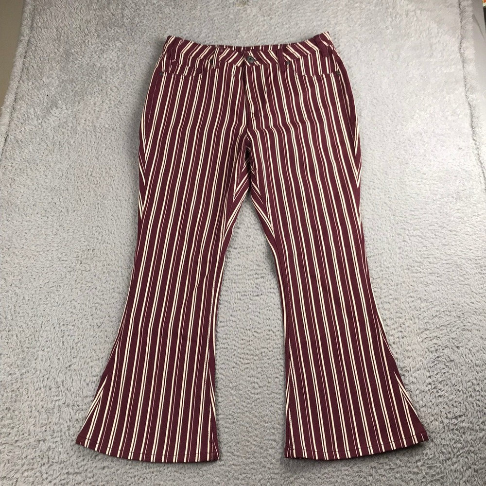 Rock & Roll Cowgirl High Rise Flare Jeans Women 33 (34x28)Burgundy White Striped